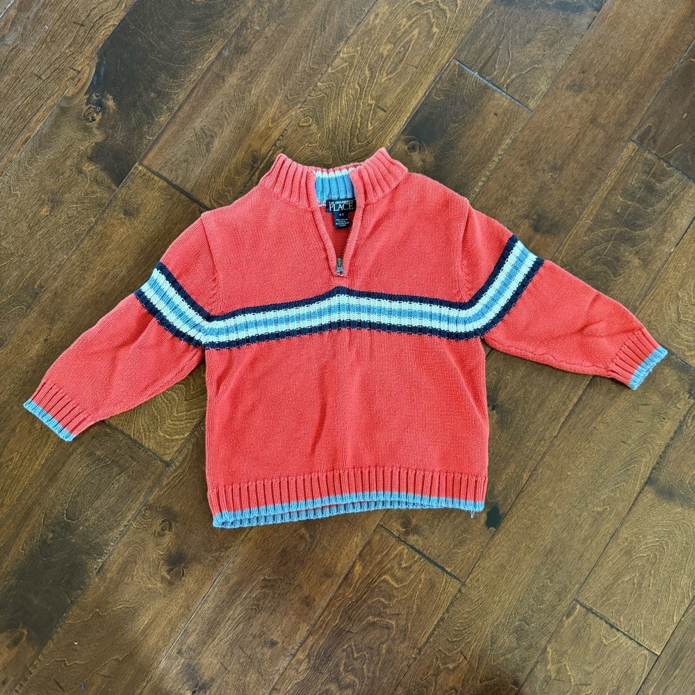 Children's Place Boys‎ 4T Mock Neck Knit Sweater Quarter Zip Orange